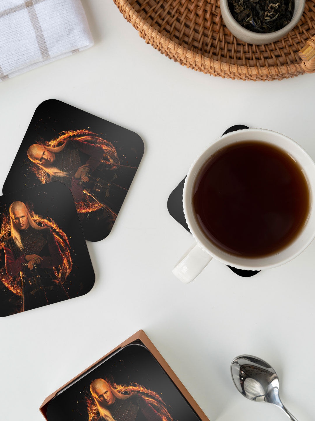 

macmerise Set Of 6 Black Printed Wooden Coasters