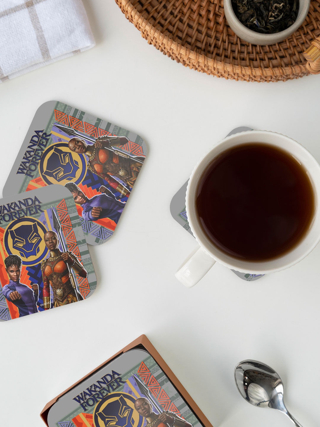 

macmerise Set Of 6 Grey Printed Wooden Coasters
