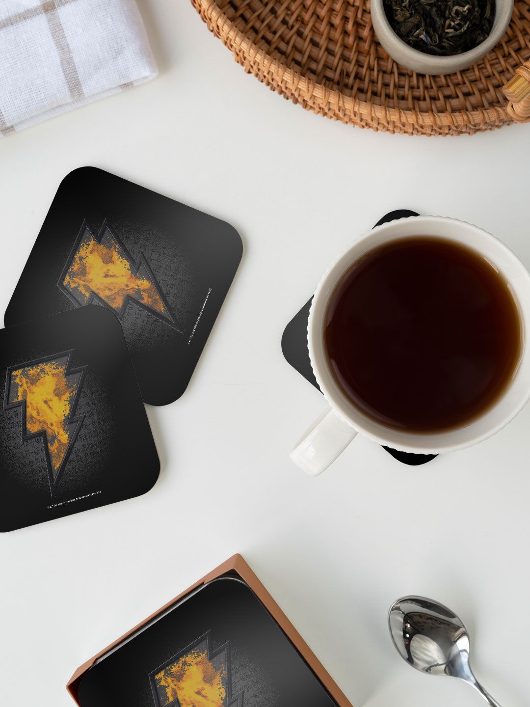 

macmerise Set Of 6 Black & Yellow Printed Thunder Patterned Coasters