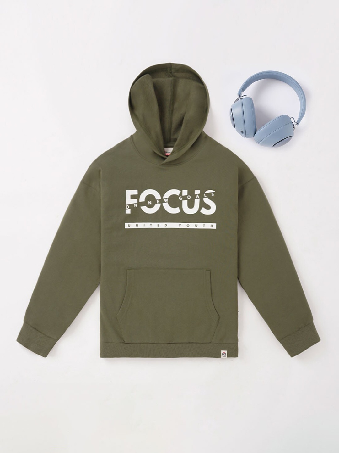 

edheads Boys Olive Green Printed Hooded Cotton Sweatshirt
