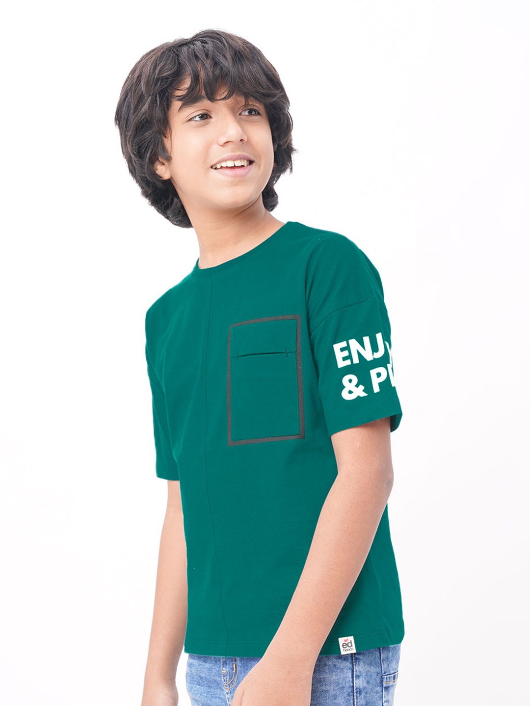 

edheads Boys Green Solid Cotton T-shirt