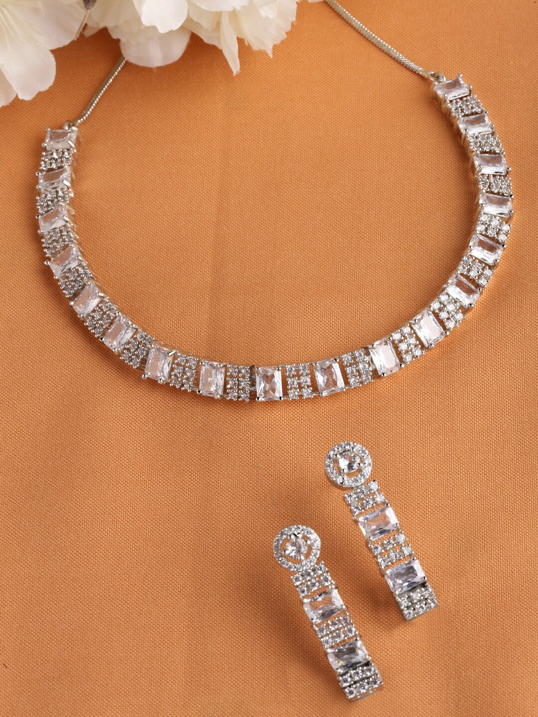 

Arrabi White AD Studded Silver-Plated Jewellery Set