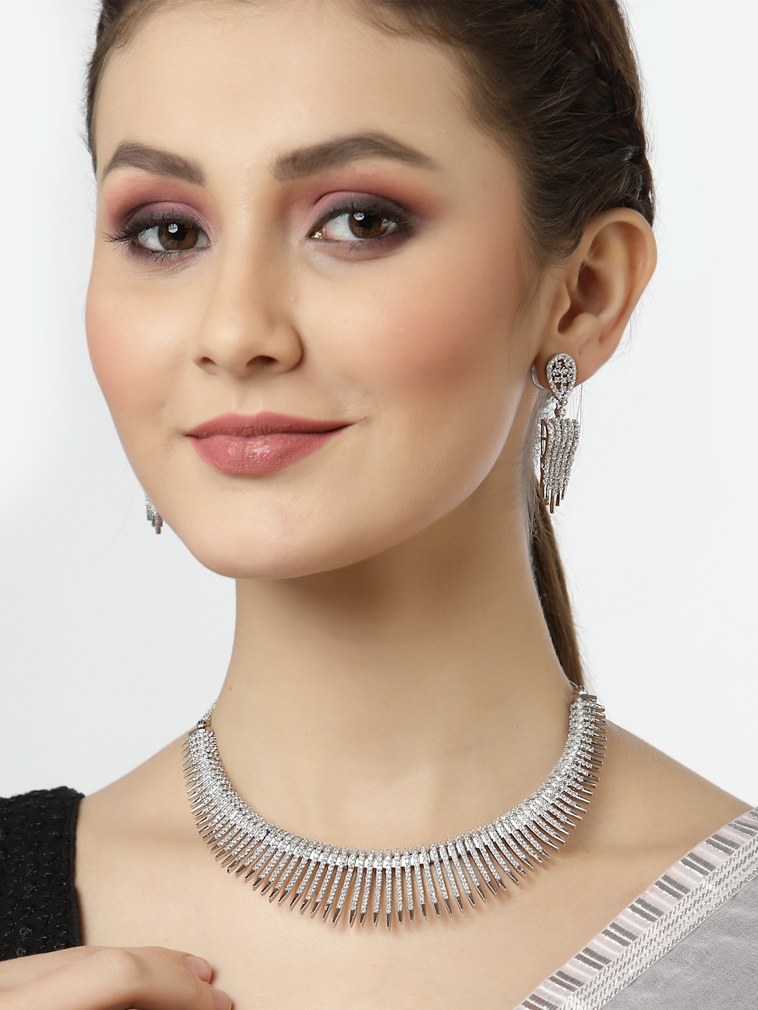 

Arrabi Silver-Plated AD Stone Studded Jewellery Set