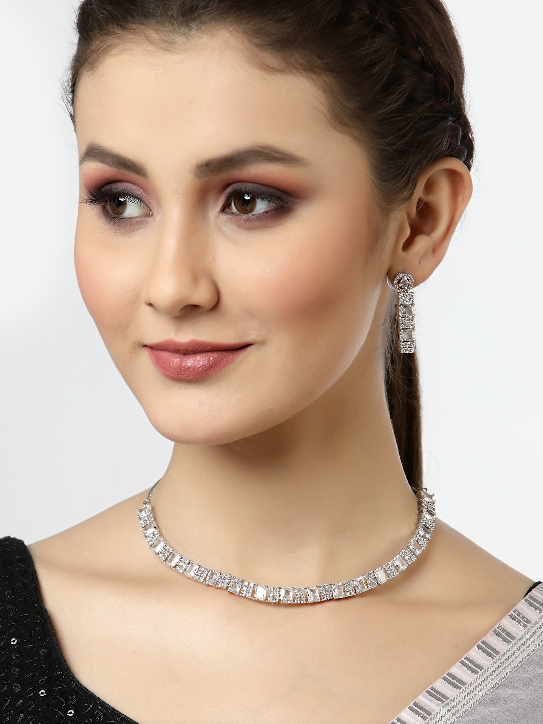 

Arrabi White AD Stone-Studded Silver-Plated Jewellery Set