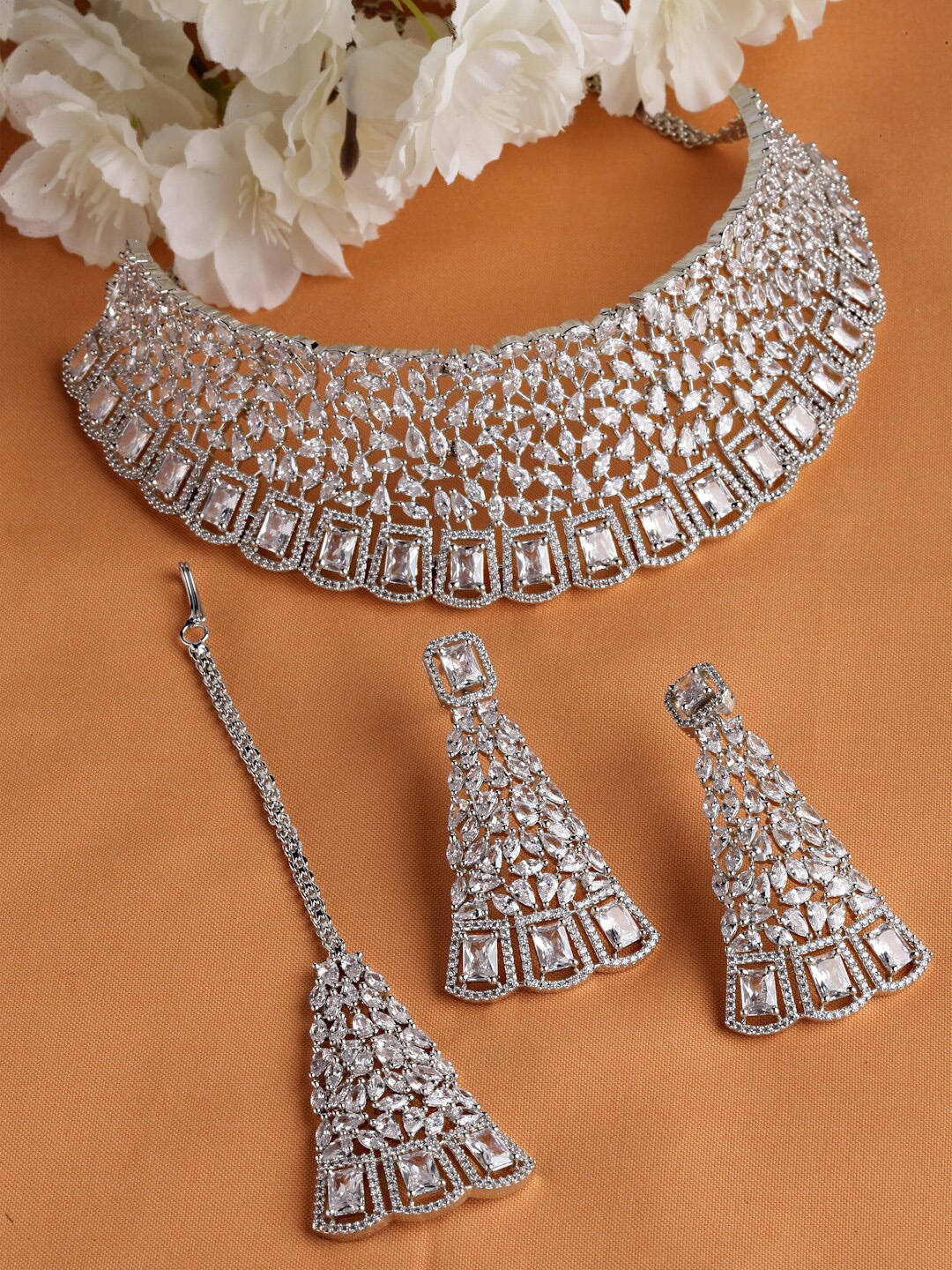 

Arrabi White AD-Studded Silver-Plated Jewellery Set