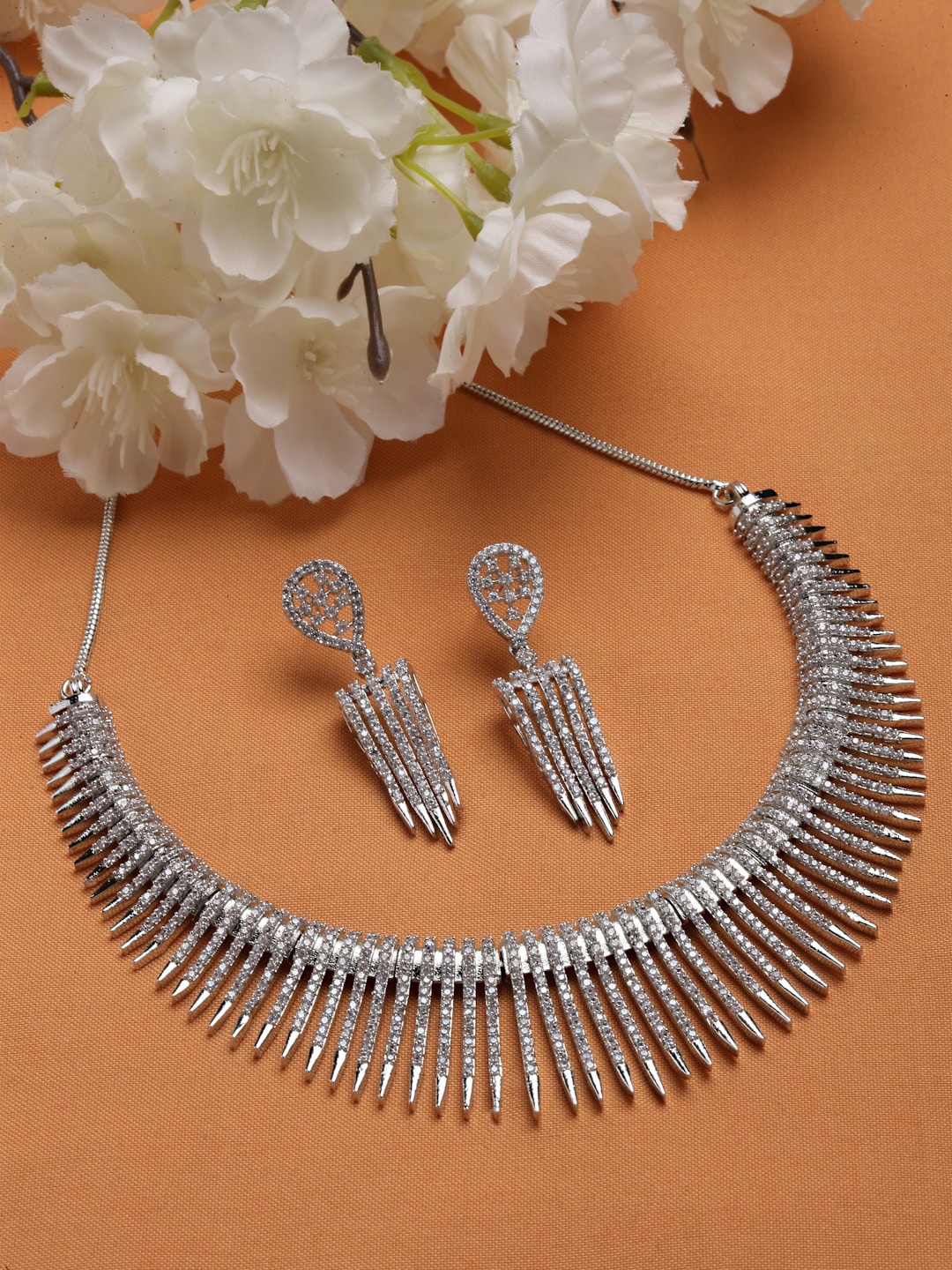 

Arrabi Silver-Plated AD-Studded Jewellery Set