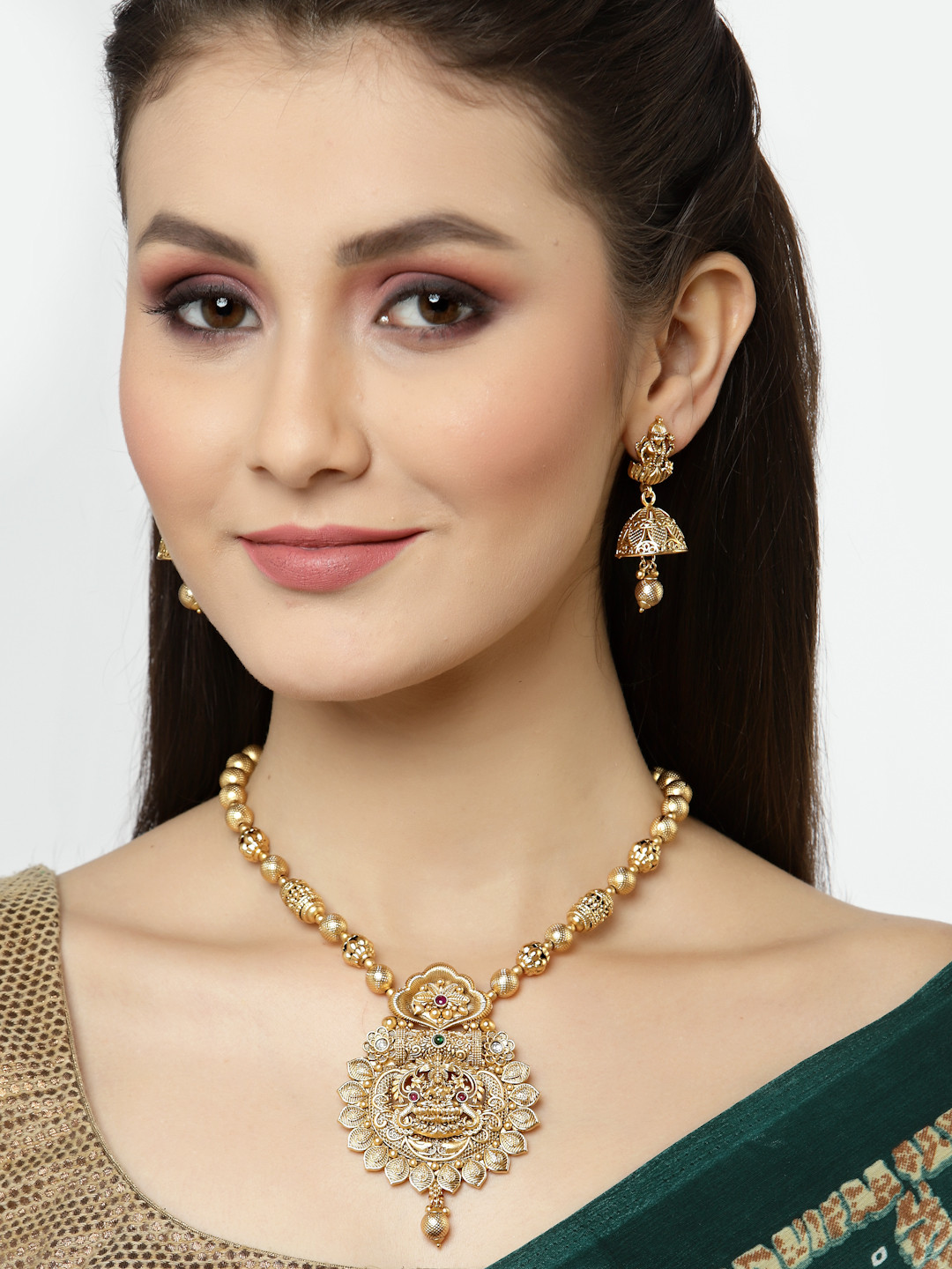 

Arrabi Pink Stone Studded Gold-Plated Jewellery Set