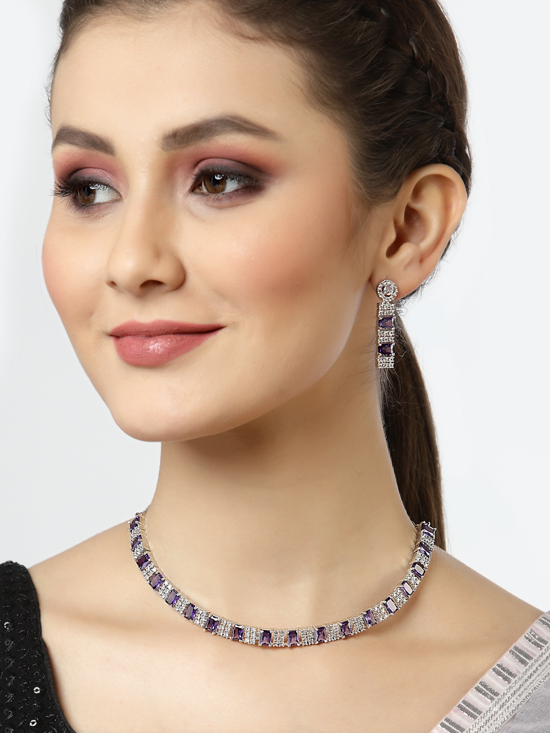 

Arrabi Blue AD-Studded Silver-Plated Jewellery Set