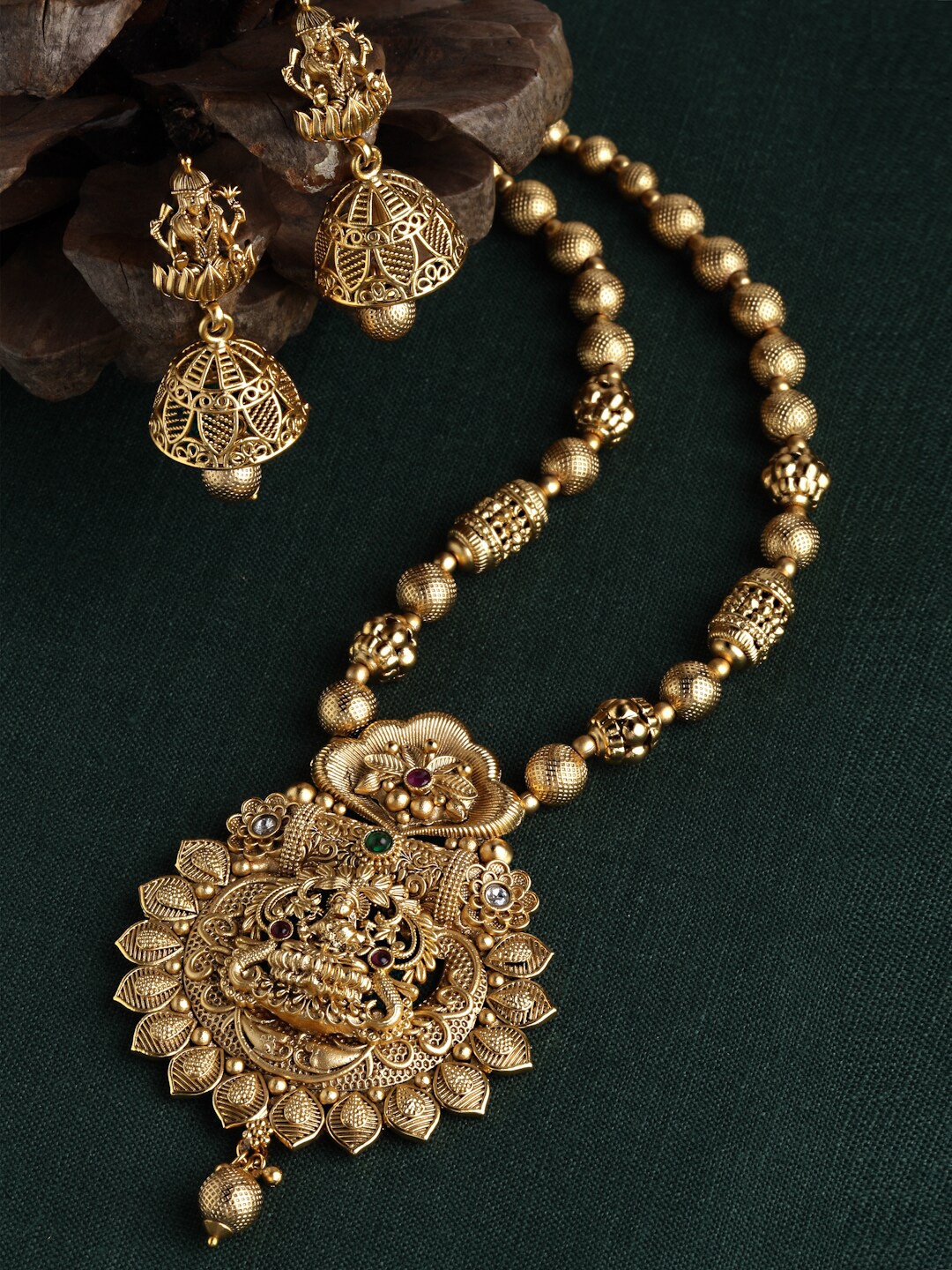 

Arrabi Green & Pink Artificial Stones Gold-Plated Jewellery Set