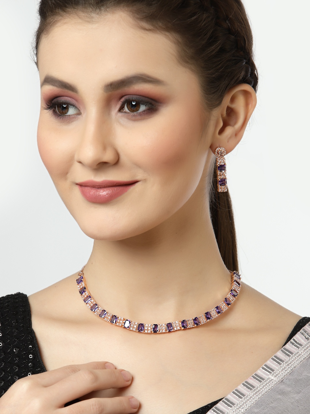 

Arrabi Blue AD Stone-Studded Rose Gold-Plated Jewellery Set