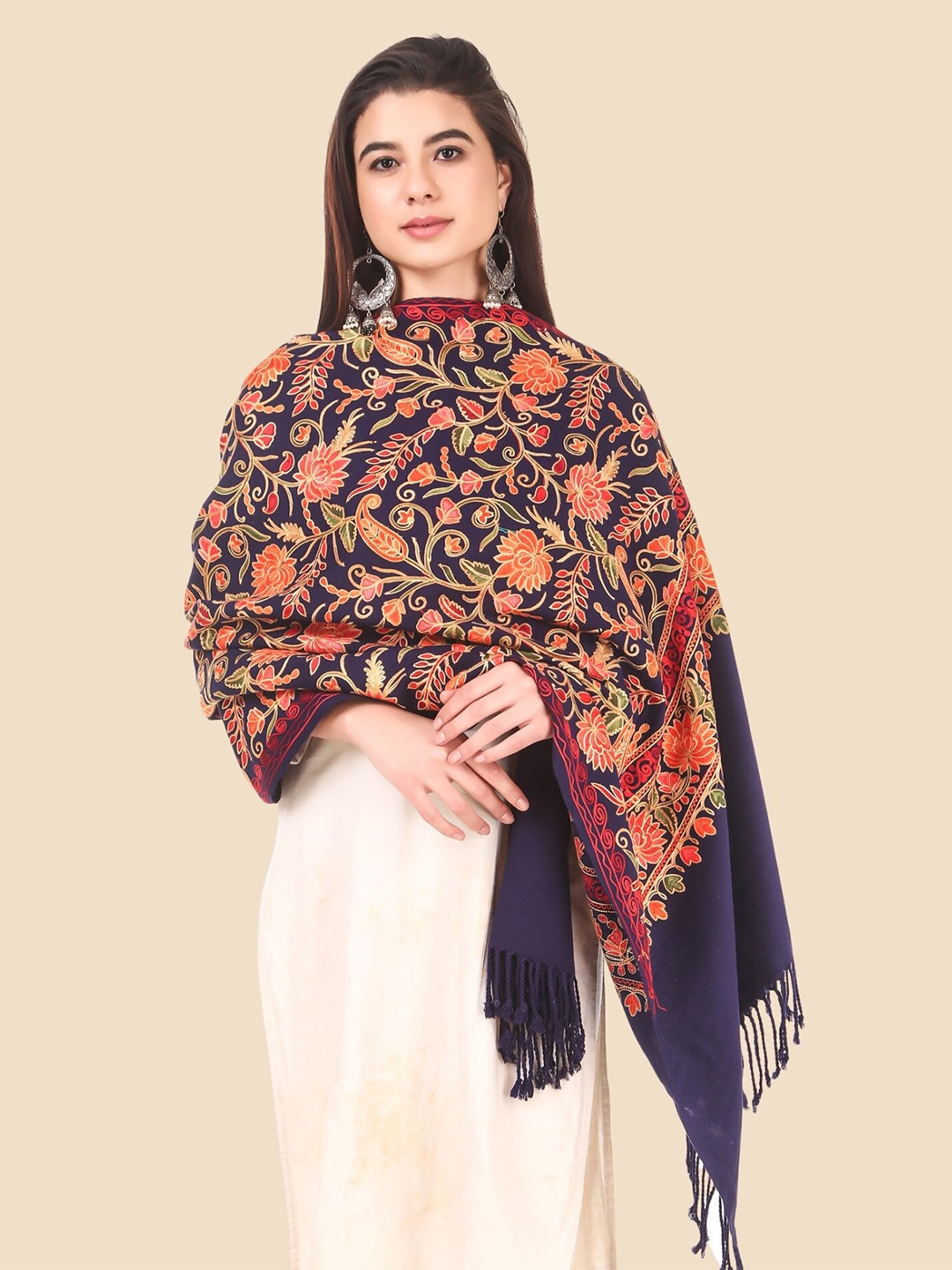 

Anouk Women Navy Blue & Red Embroidered Stole