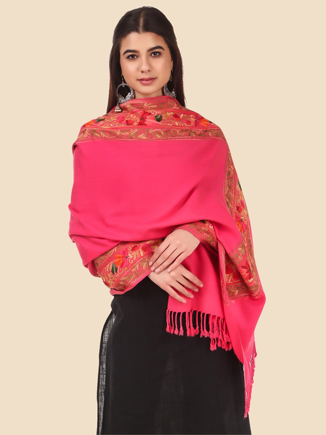 

Anouk Women Pink & Orange Embroidered Stole