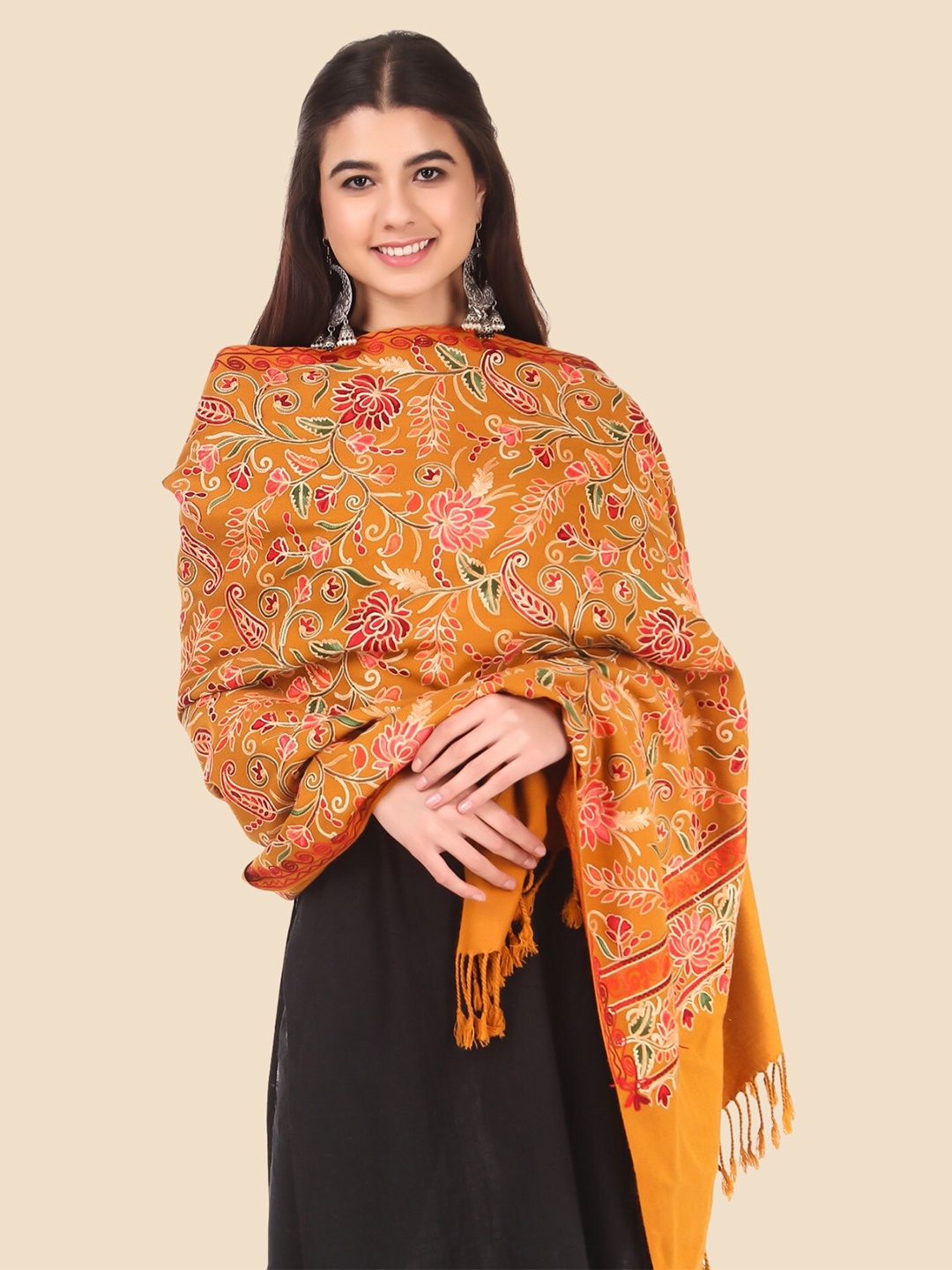 

Anouk Women Yellow & Pink Embroidered Stole