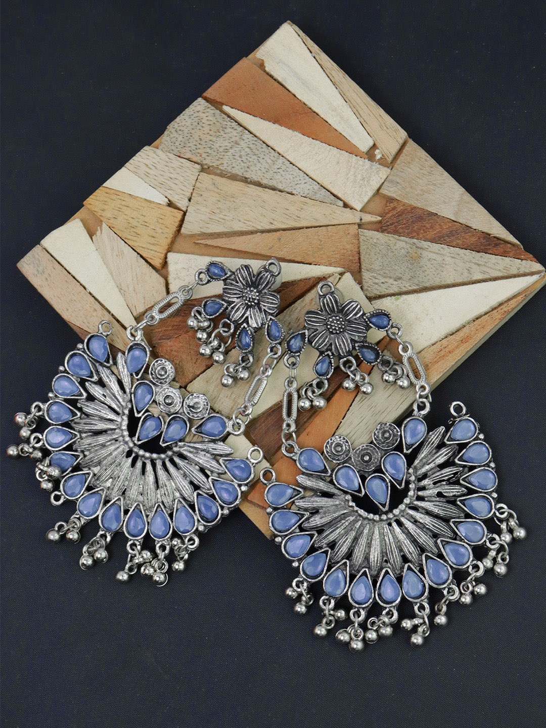 

Krelin Silver Plated & Blue Contemporary Chandbalis Earrings
