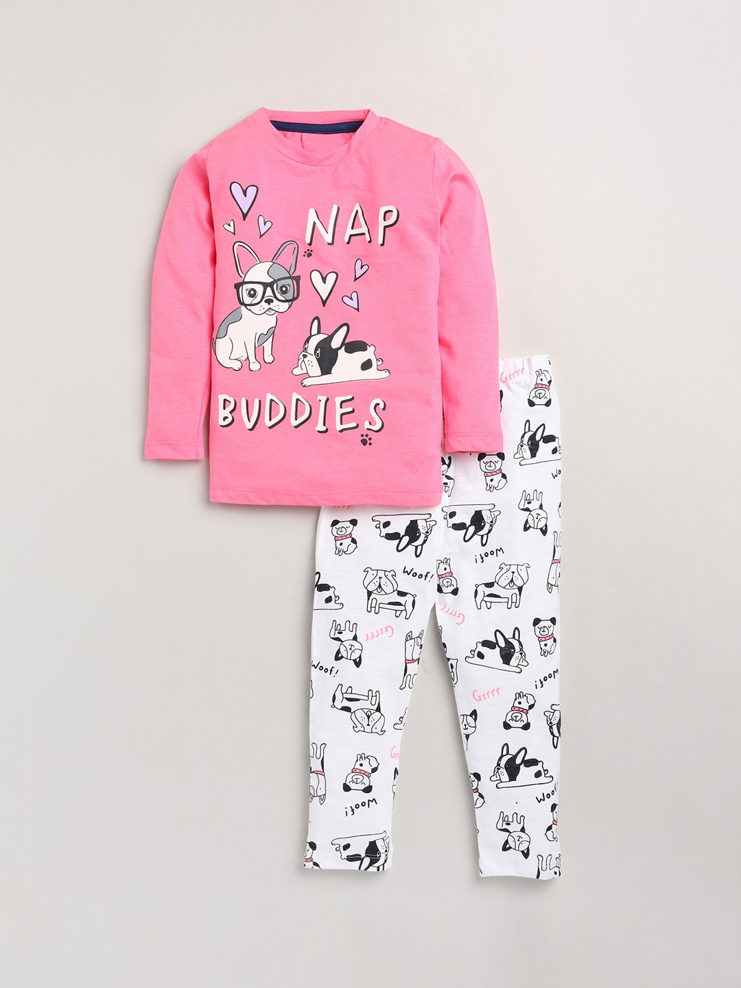 

YK Girls Pink & White Printed Night suit