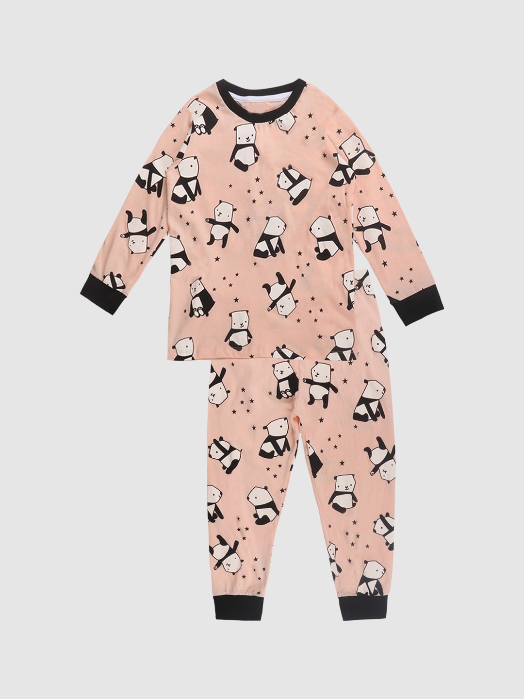 

YK Girls Peach-Coloured & White Printed Night suit