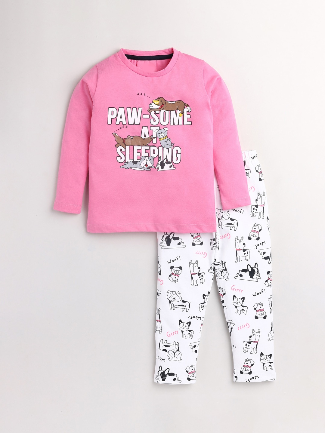 

YK Girls Pink & White Printed Night suit