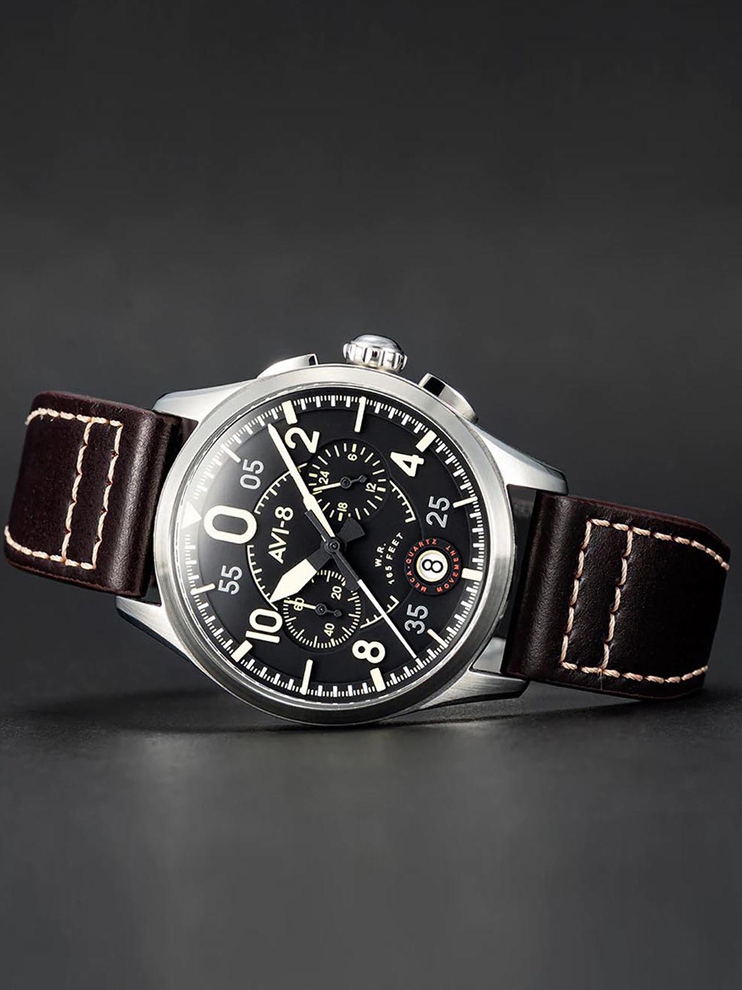 

AVI-8 Men Black Brass Printed Dial & Brown Leather Straps Analogue Chronograph Watch
