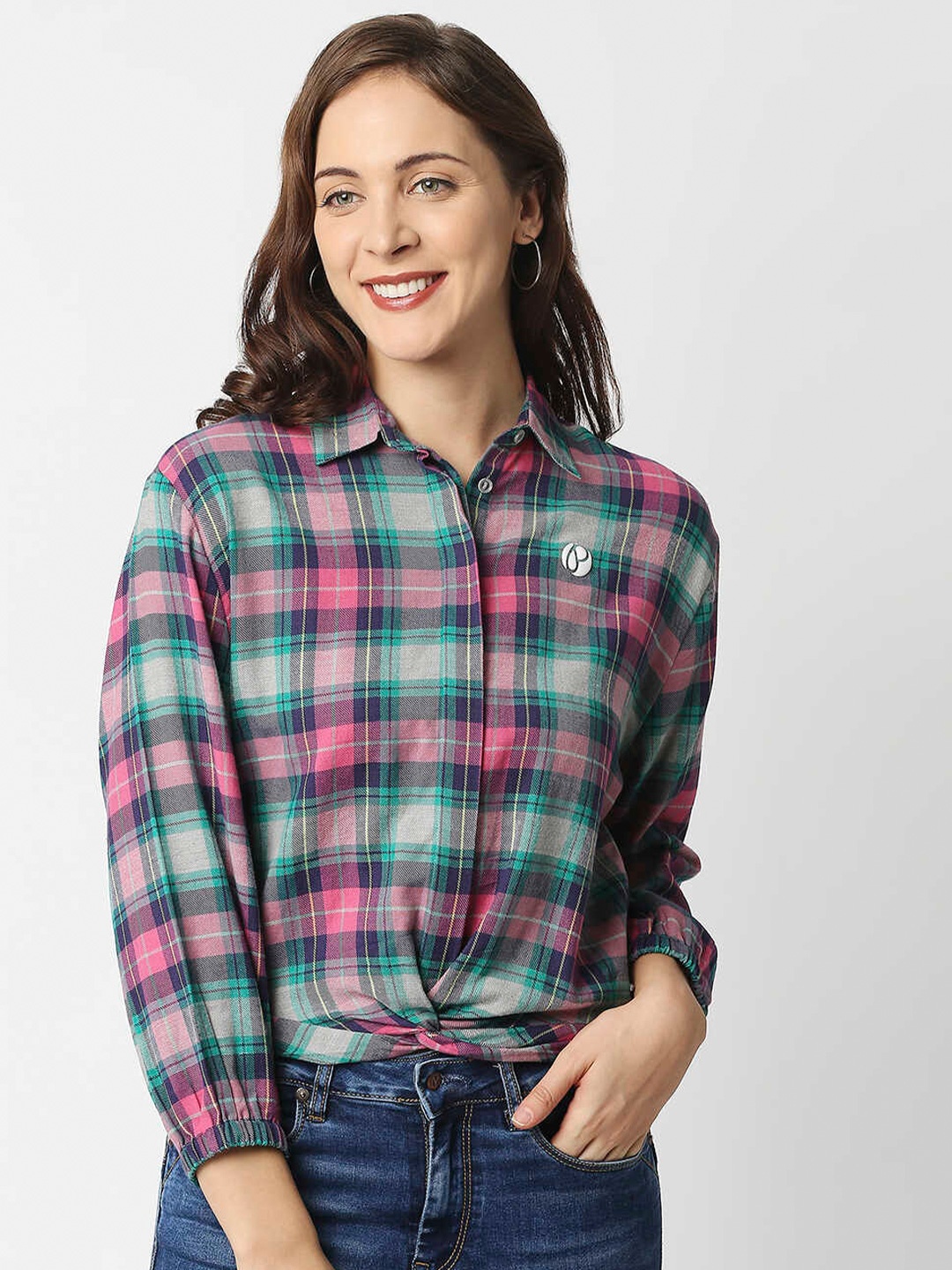 

Pepe Jeans Women Pink Tartan Checked Casual Shirt