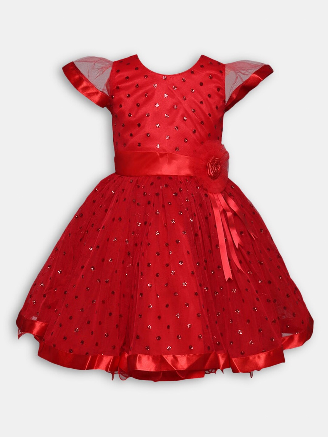 

Hopscotch Polka Dot Embellished Fit & Flare Dress, Red