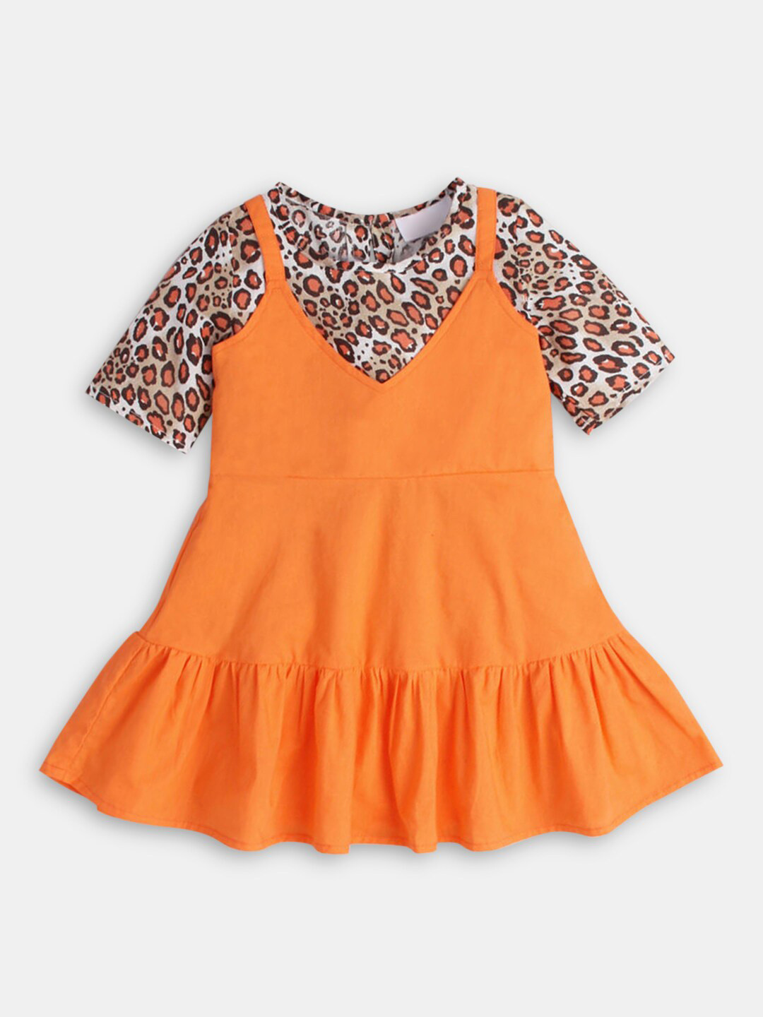 

Hopscotch Orange & Brown Cotton A-Line Dress