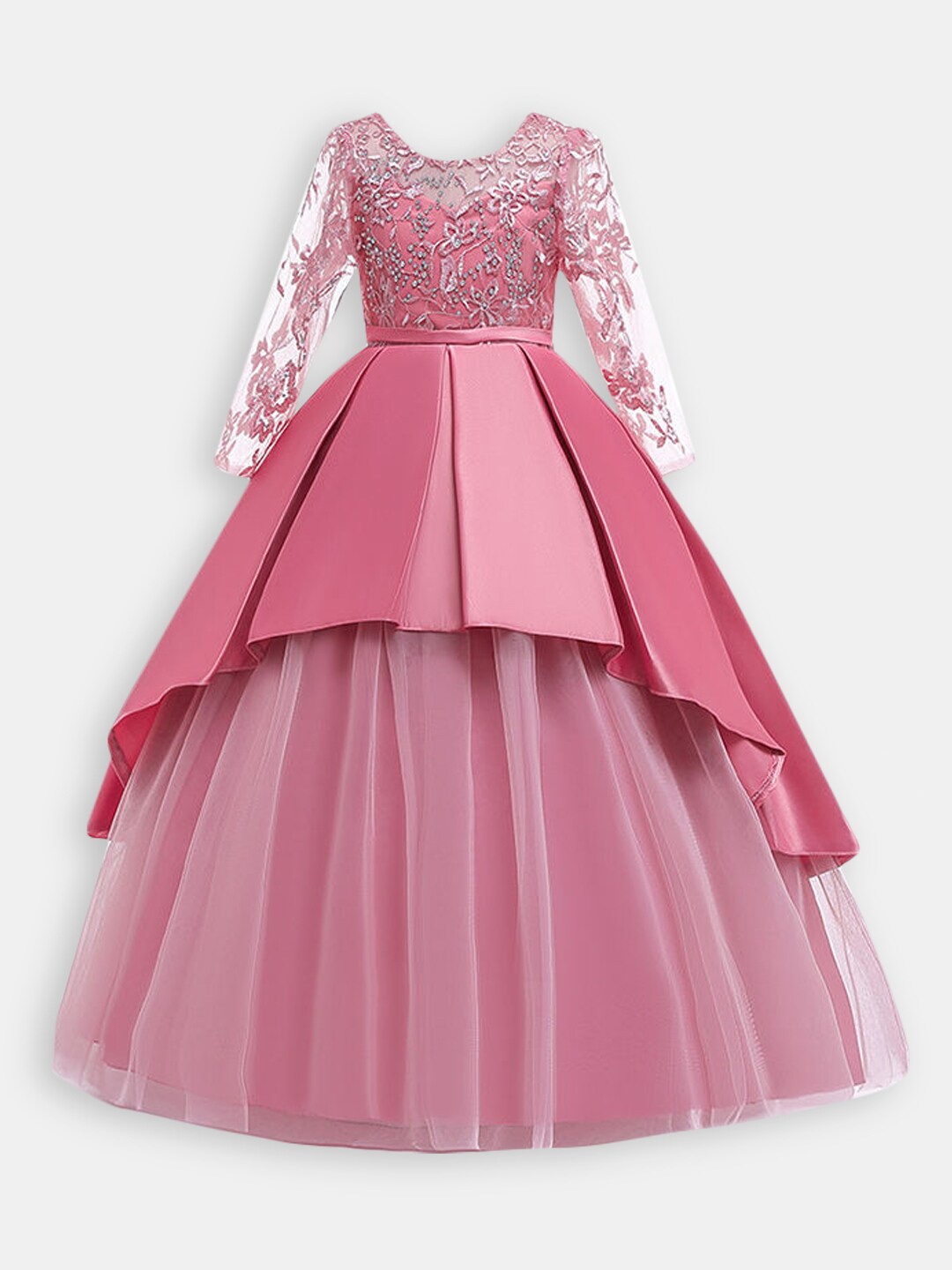 

Hopscotch Pink Embellished Layered Maxi Dress