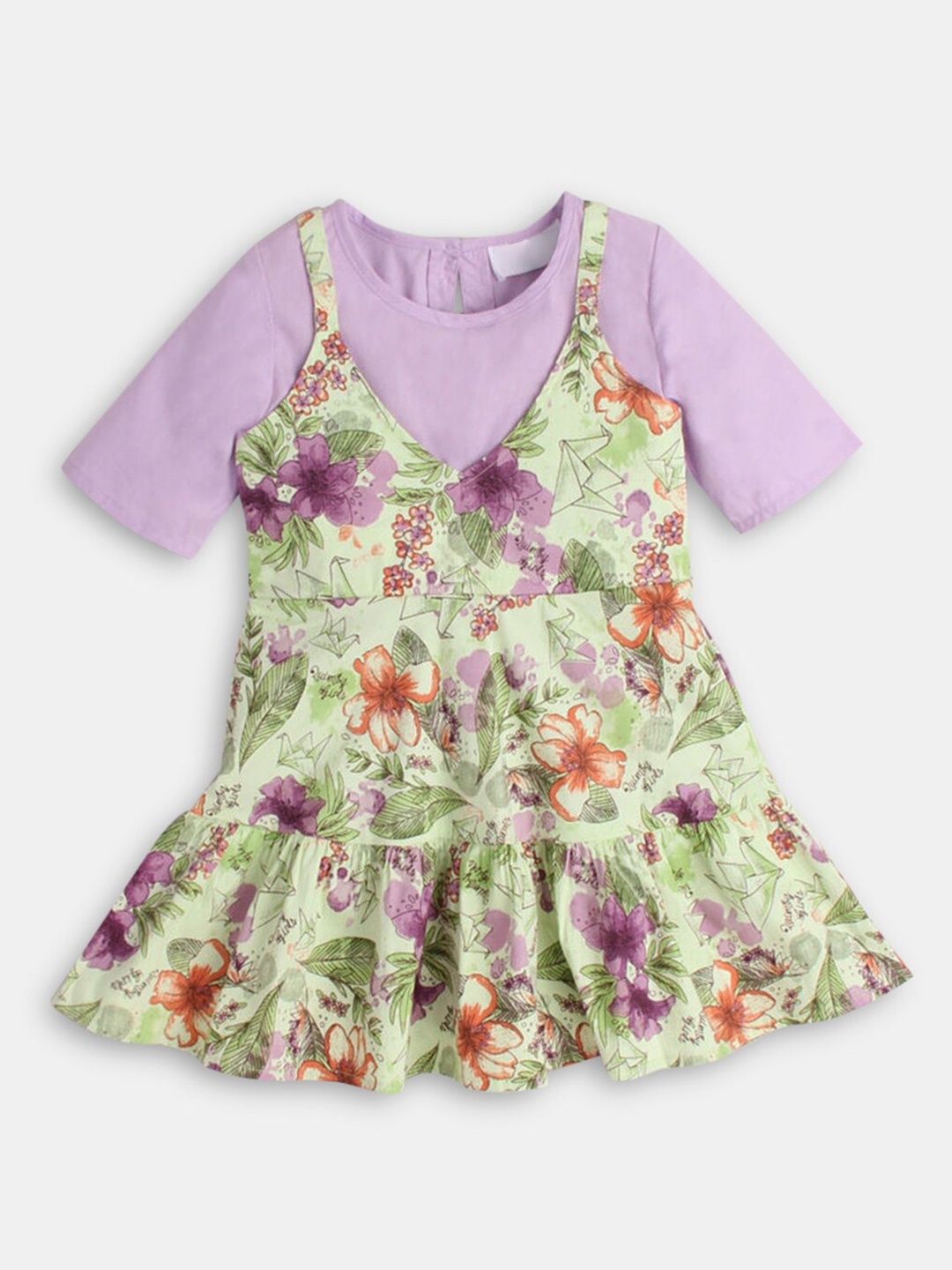 

Hopscotch Girls Purple & Green Floral A-Line Cotton Dress