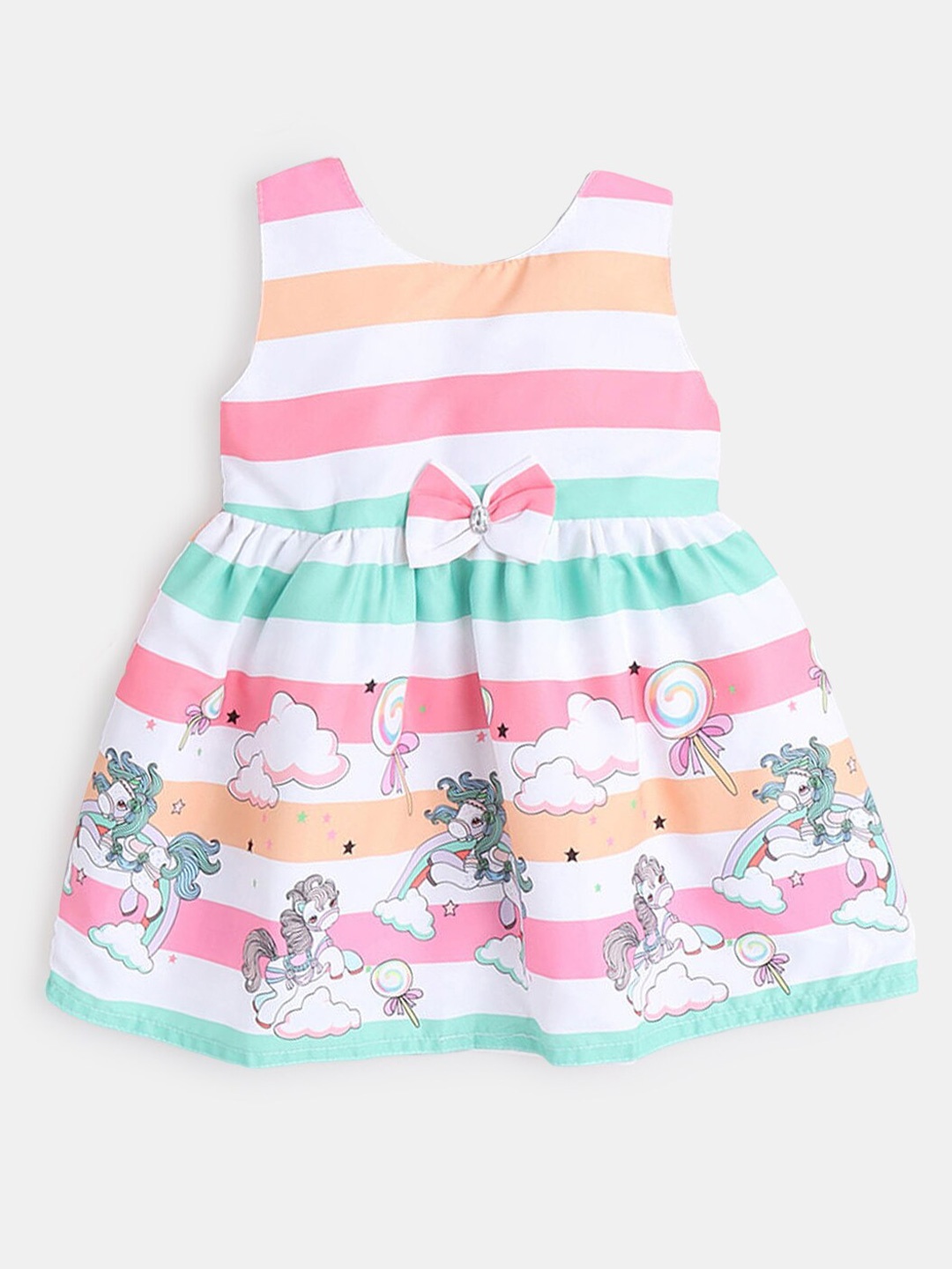 

Hopscotch Girls Striped Sleeveless Fit and Flare Dress, White