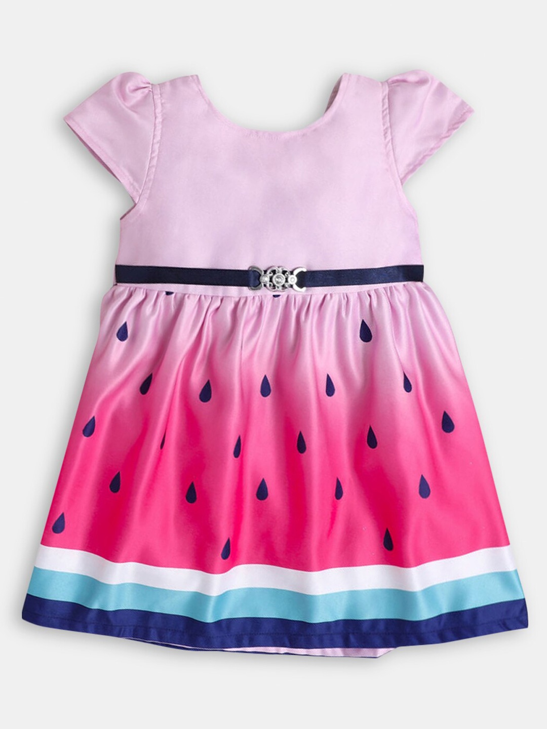 

Hopscotch Girls Pink & White Geometric Printed Dress