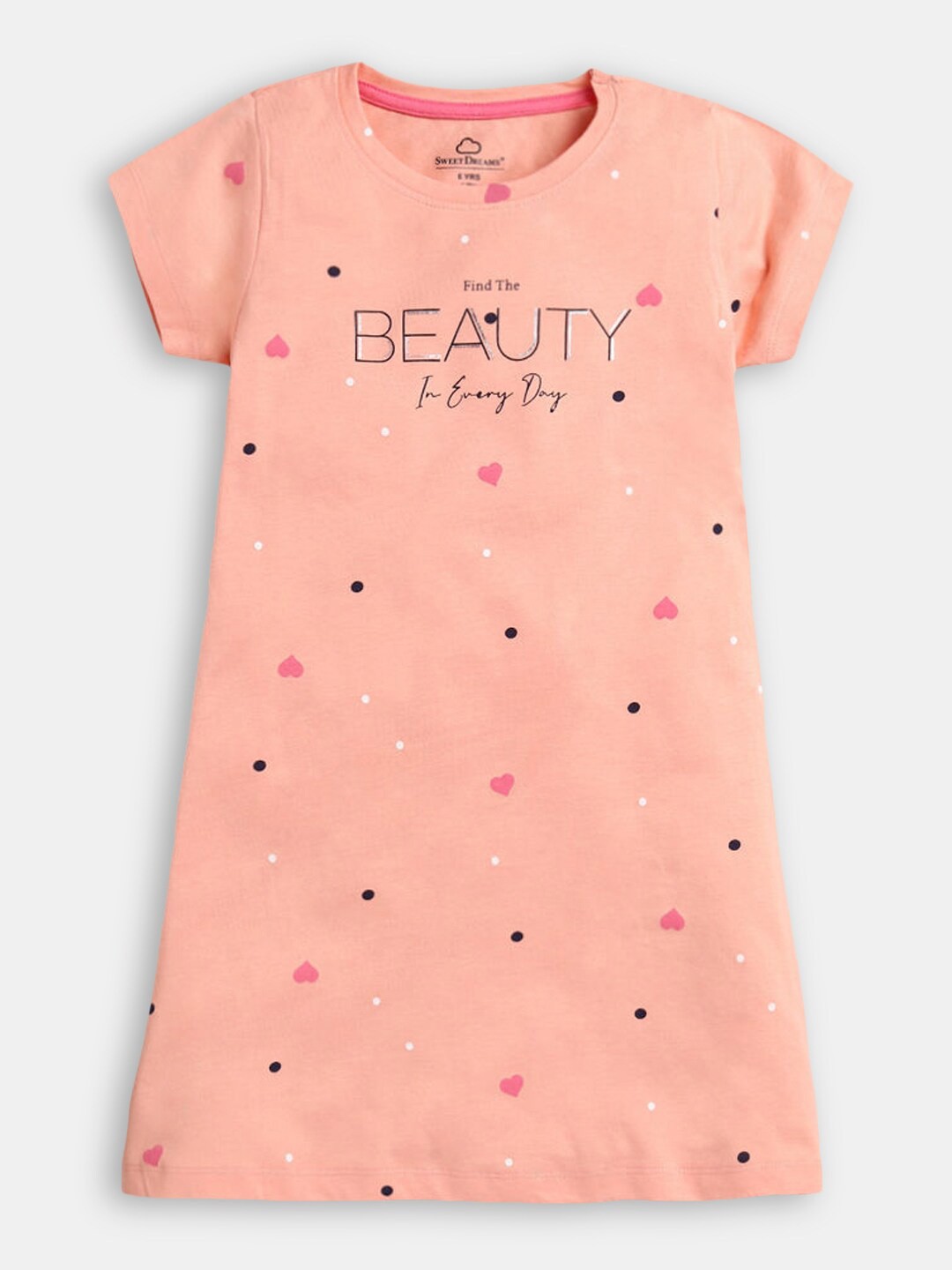 

Hopscotch Girls Peach-Coloured Pure Cotton Conversational Printed Nightdress