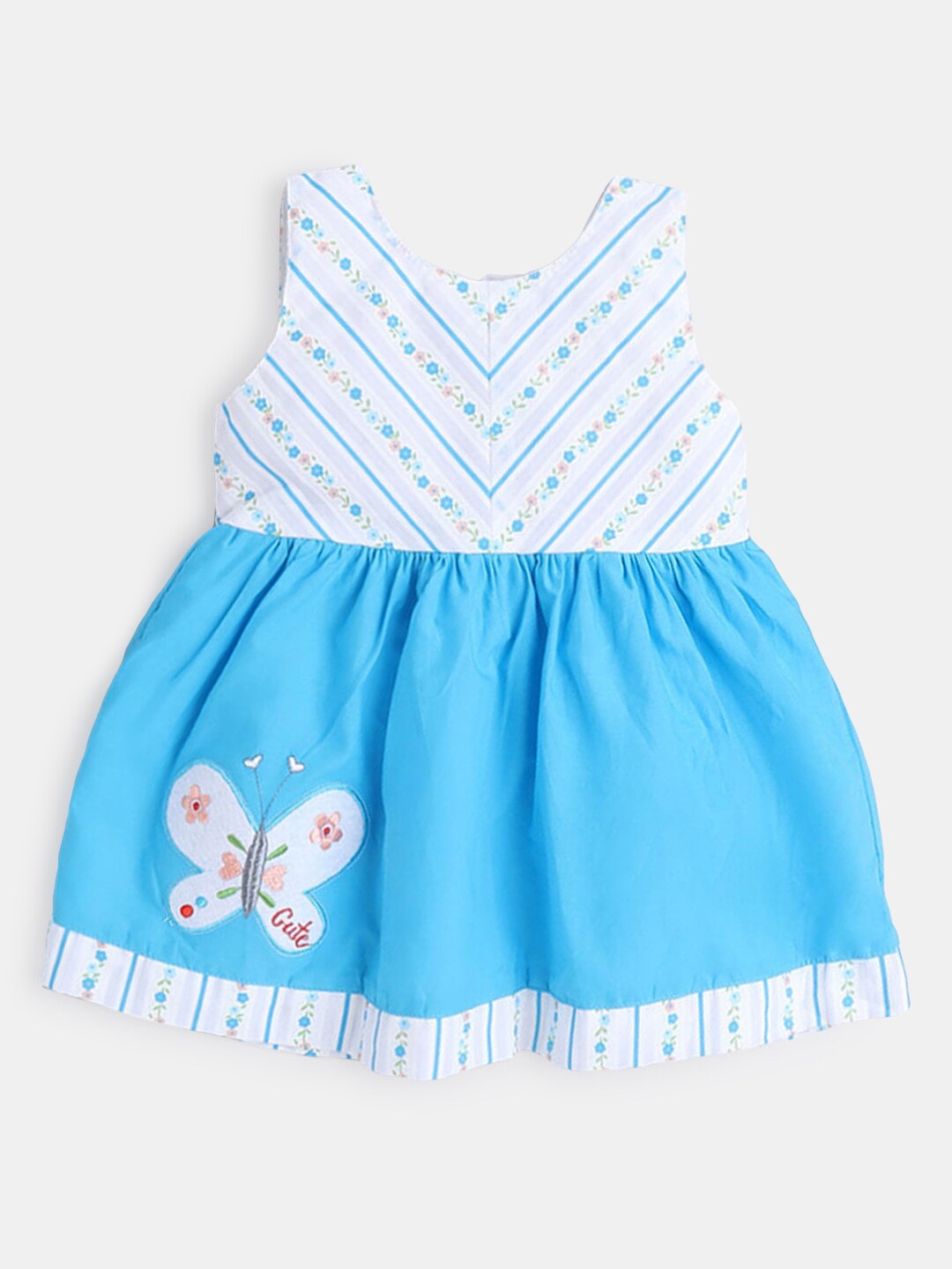 

Hopscotch Girls Blue & White Round Neck Dress