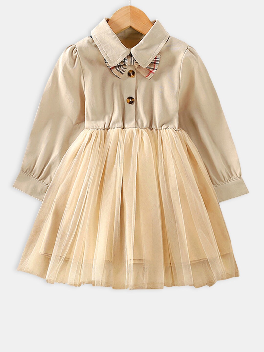 

Hopscotch Girls Cuffed Sleeves Blouson Dress, Beige