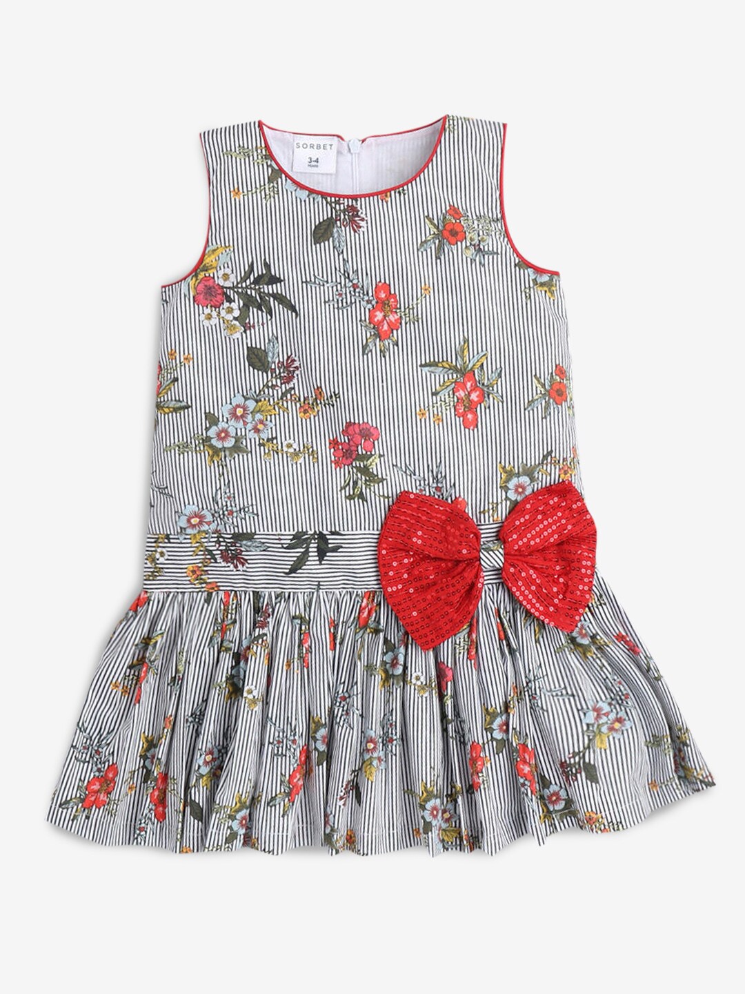 

Hopscotch Cotton Girls White & Black Floral A-Line Dress