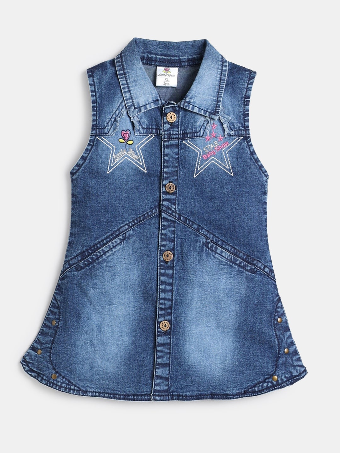 

Hopscotch Girls Blue Embroidered Denim Shirt Dress