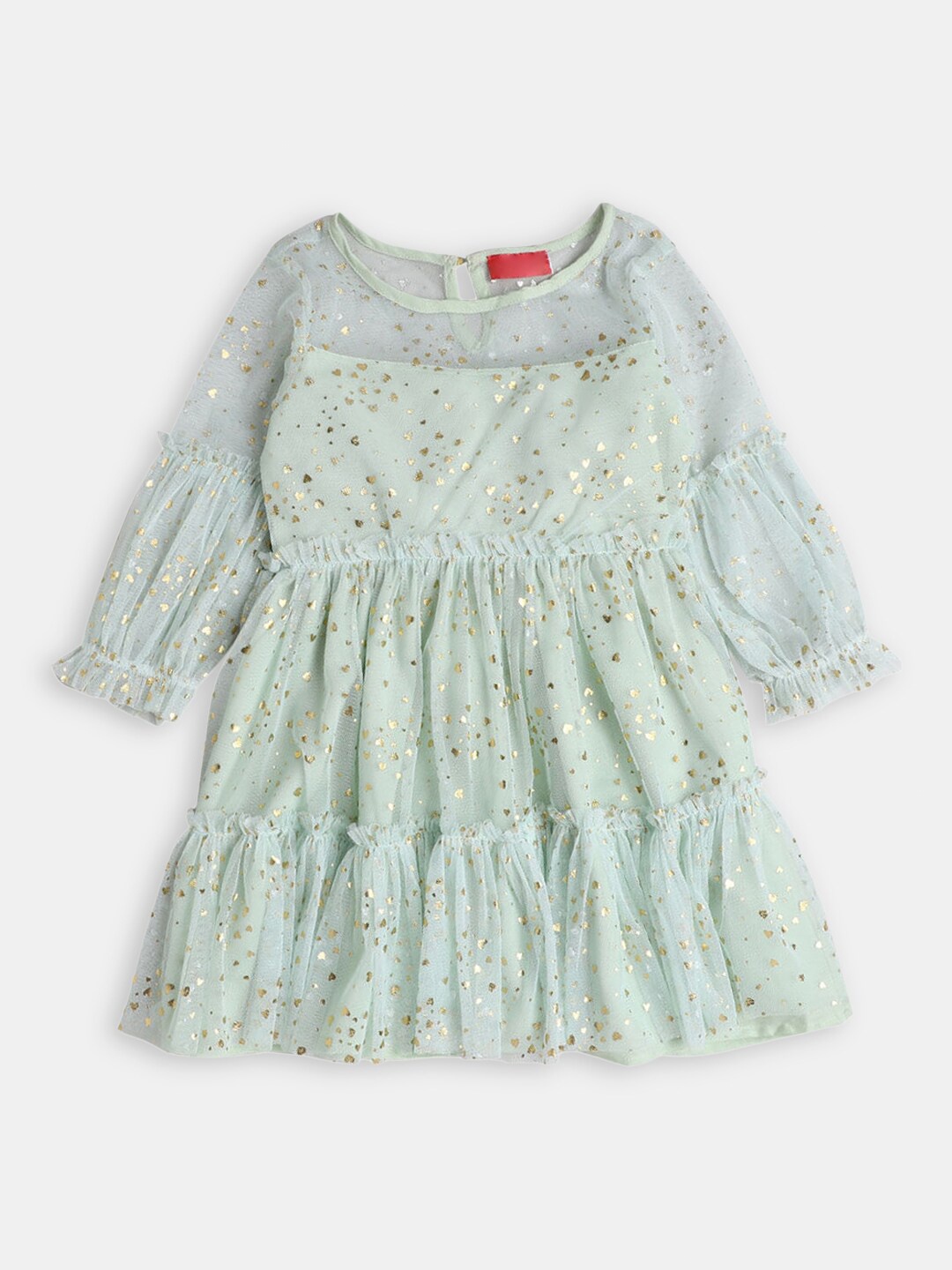 

Hopscotch Girls Sea Green Printed Tiered Dress