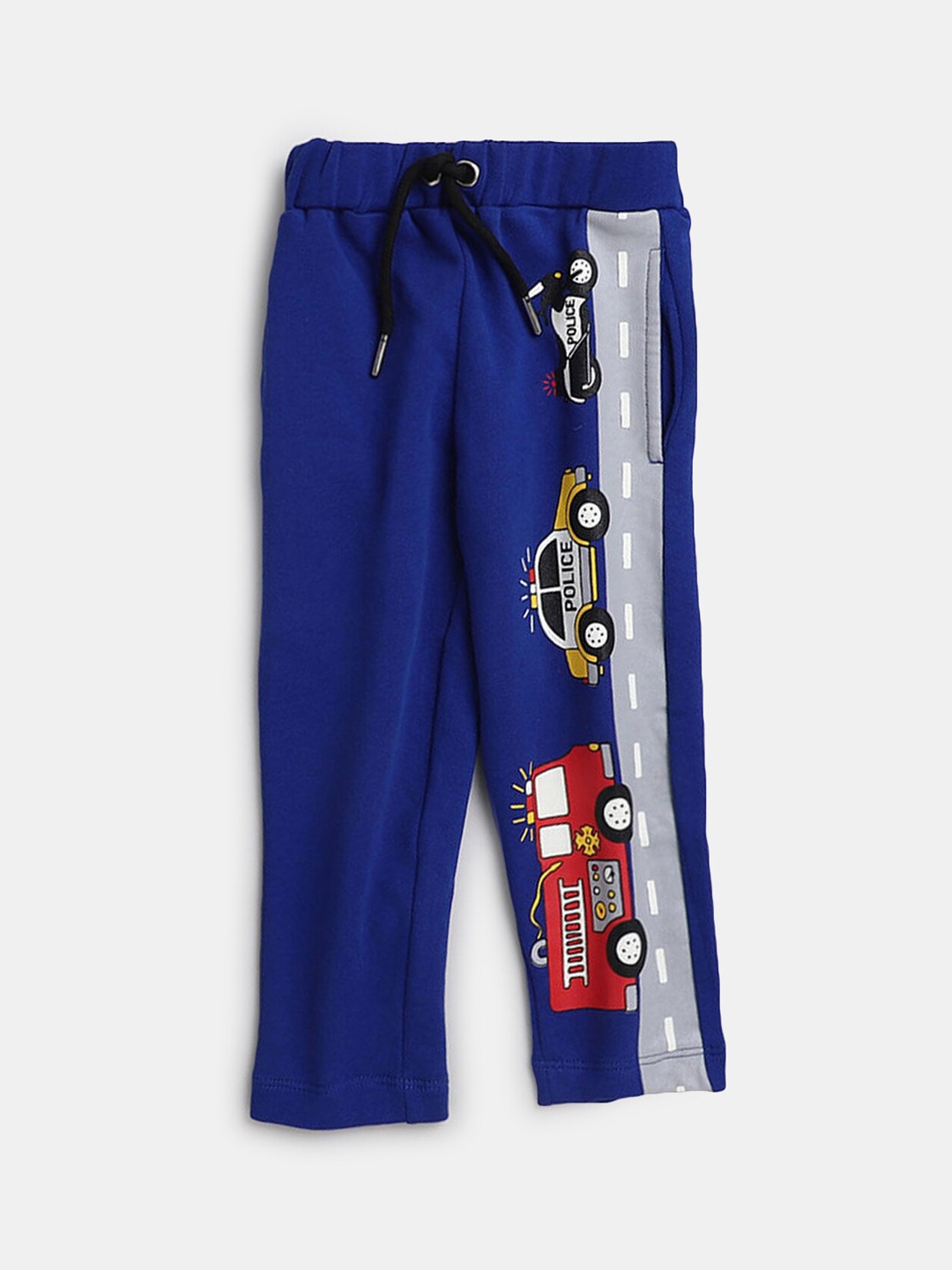 

Hopscotch Boys Navy Blue & Red Printed Cotton Track Pant
