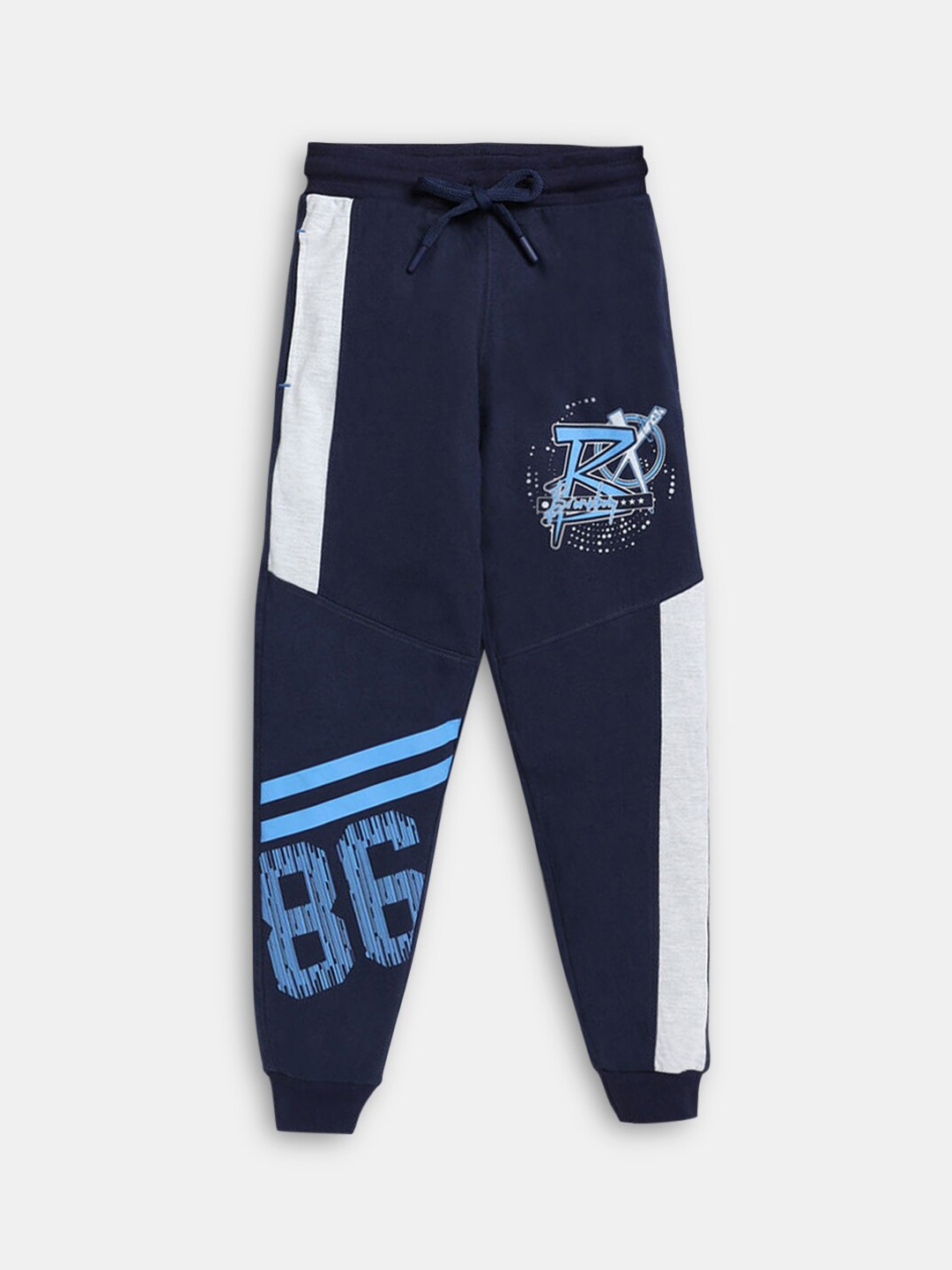 

Hopscotch Boys Blue Text Printed Cotton Jogger