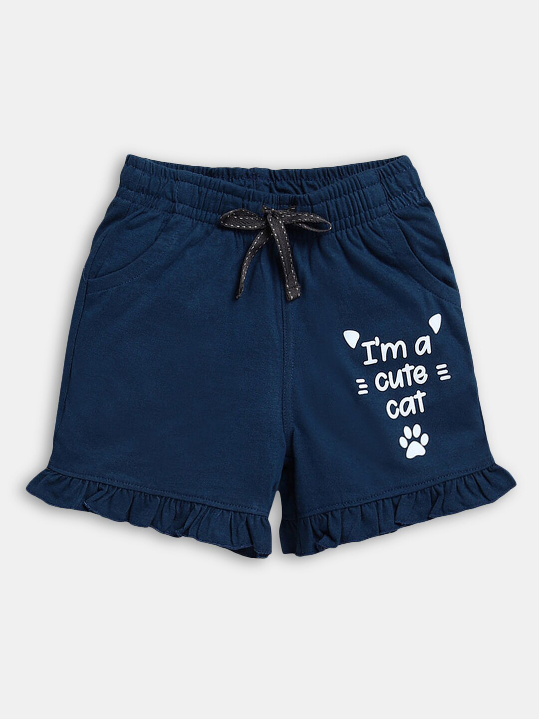 

Hopscotch Girls Navy Blue Typography Printed Cotton Short
