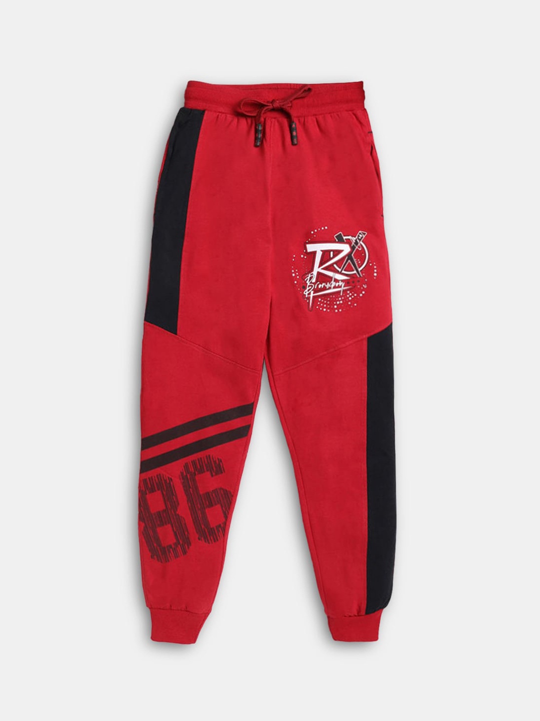 

Hopscotch Boys Red Printed Cotton Track Pants
