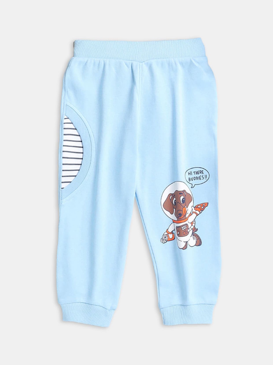 

Hopscotch Boys Blue Printed Cotton Joggers