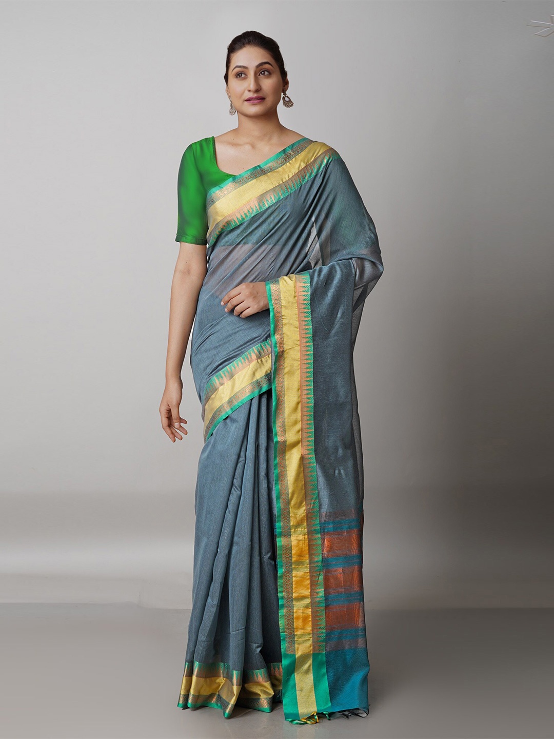 

Unnati Silks Grey & Copper-Toned Woven Design Banarasi Saree