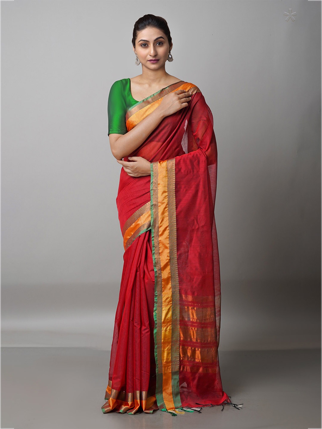 

Unnati Silks Burgundy & Green Woven Design Banarasi Zari Saree