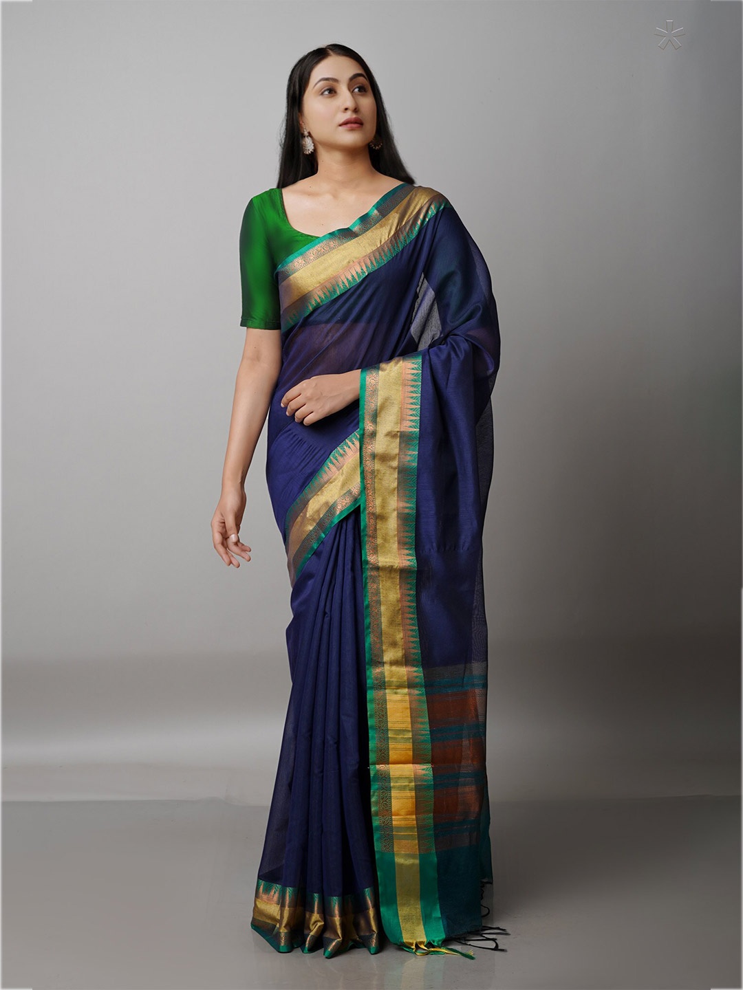 

Unnati Silks Navy Blue & Copper-Toned Woven Design Banarasi Zari Saree