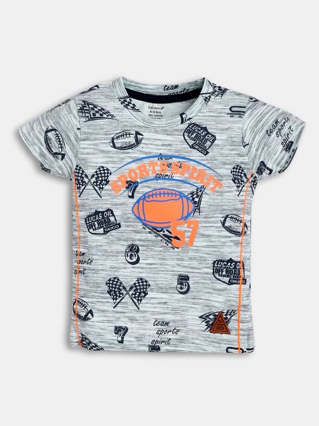 

Hopscotch Boys Grey Sports Printed Cotton T-shirt