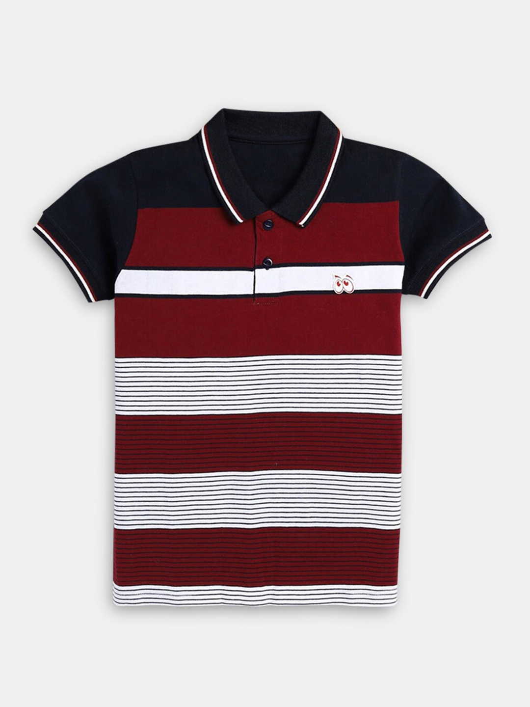 

Hopscotch Boys White & Brown Colourblocked Polo Collar Cotton T-shirt