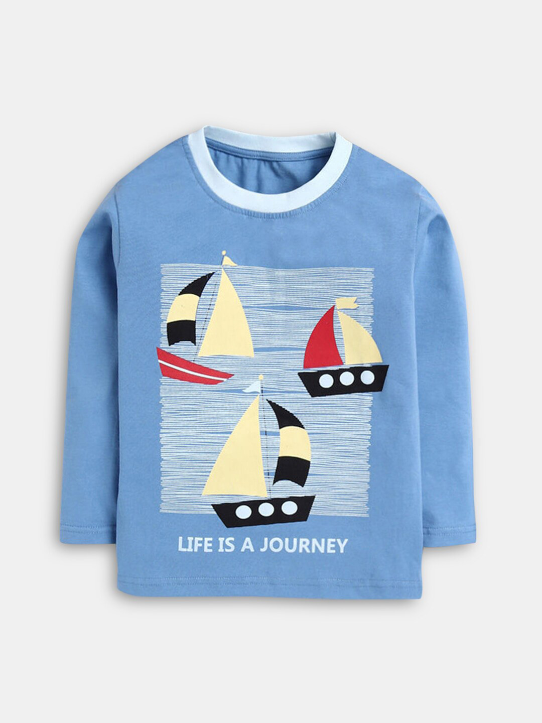 

Hopscotch Boys Blue Graphic Printed Cotton T-shirt