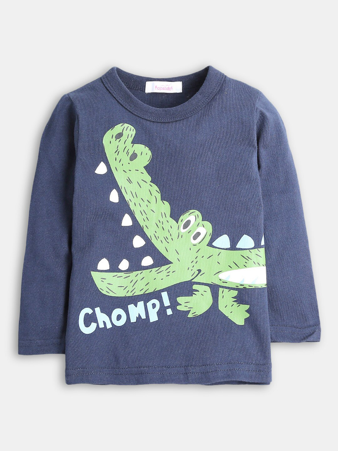 

Hopscotch Boys Blue Printed Cotton T-shirt