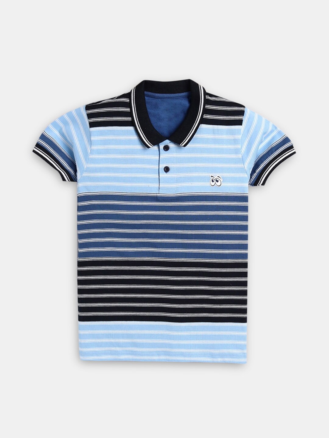 

Hopscotch Boys Blue & Black Printed Polo Collar Cotton T-shirt