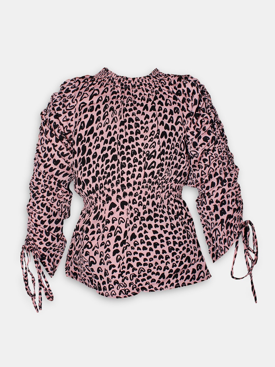 

Hopscotch Pink & Black Conversational Printed Cinched Waist Top