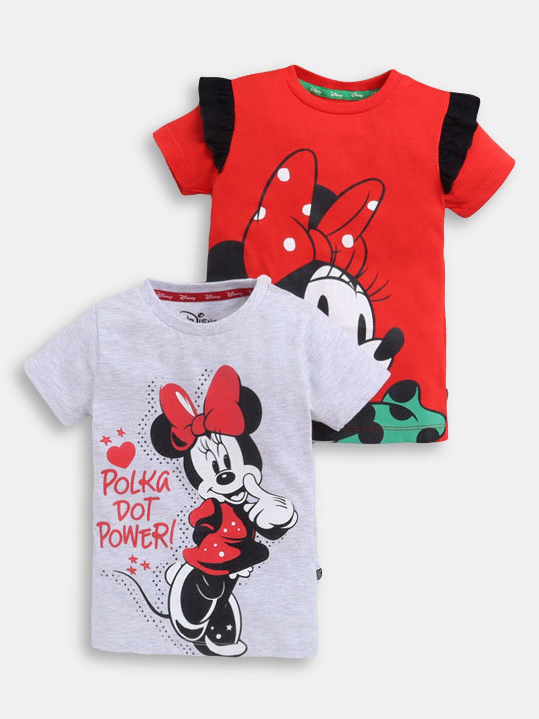

Hopscotch Girls Pack of 2 Minnie Mouse Printed Cotton T-shirt, Grey